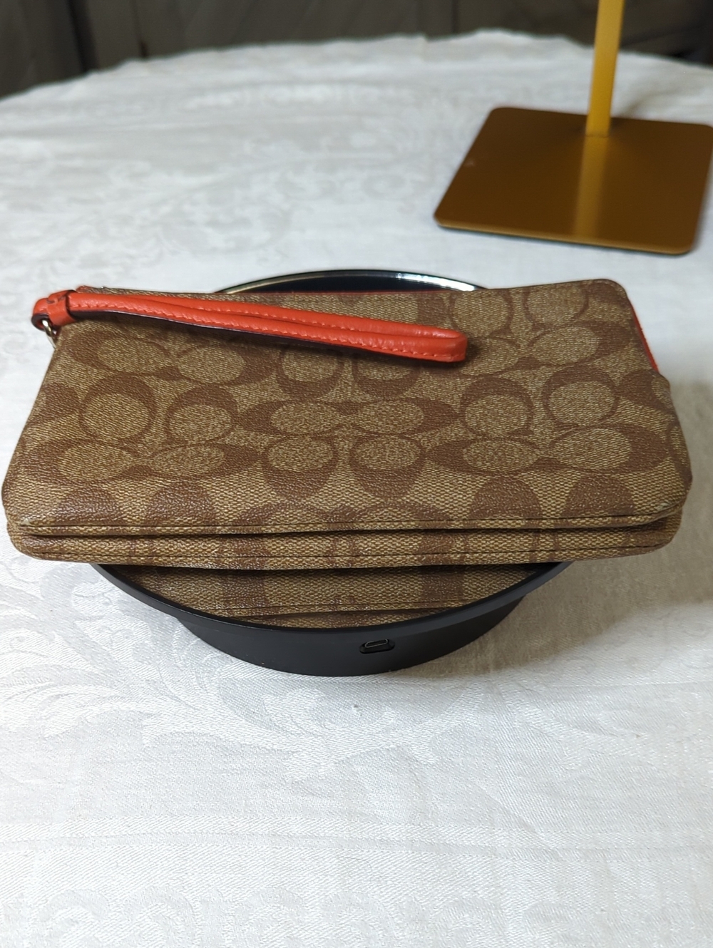 Coach Signature Double L-Zip Wristlet with Rust Leather Trim - Picture 6 of 9